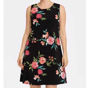 JH Black Floral Sleeveless Shift Dress Keyhole Back Stretch Size M/L